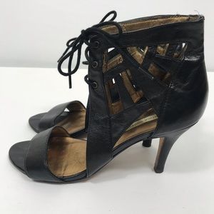 Cynthia Vincent Leather Ankle Tie Heels w/ Bag